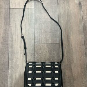 A New Day Black and Tan Woven Crossbody Purse